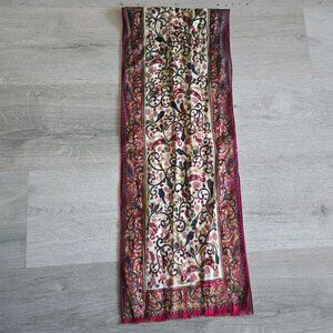 Vintage Oscar De La Renta Silk Scarf Red Cream Floral Designer Rectangle Hair